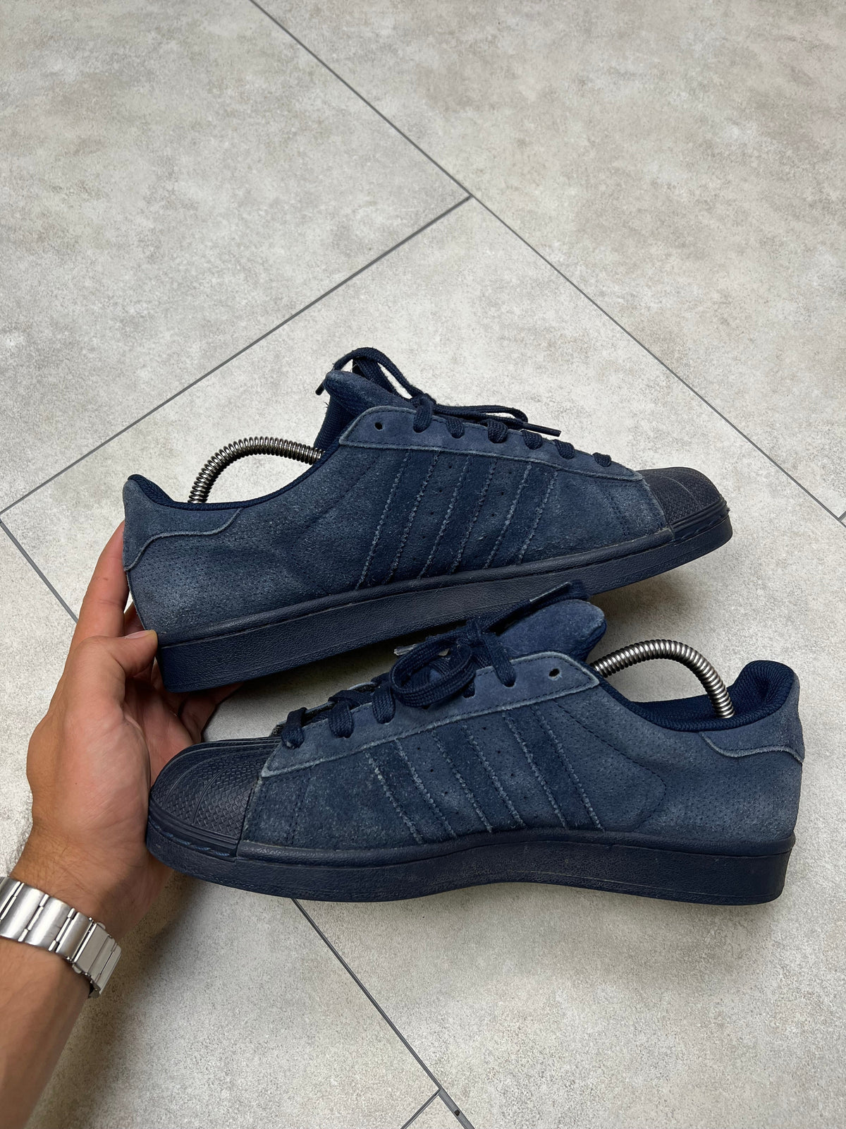 Adidas Superstar sneakers, navy, EU size 43 1/3, pre-owned 8/10 condition – Relique