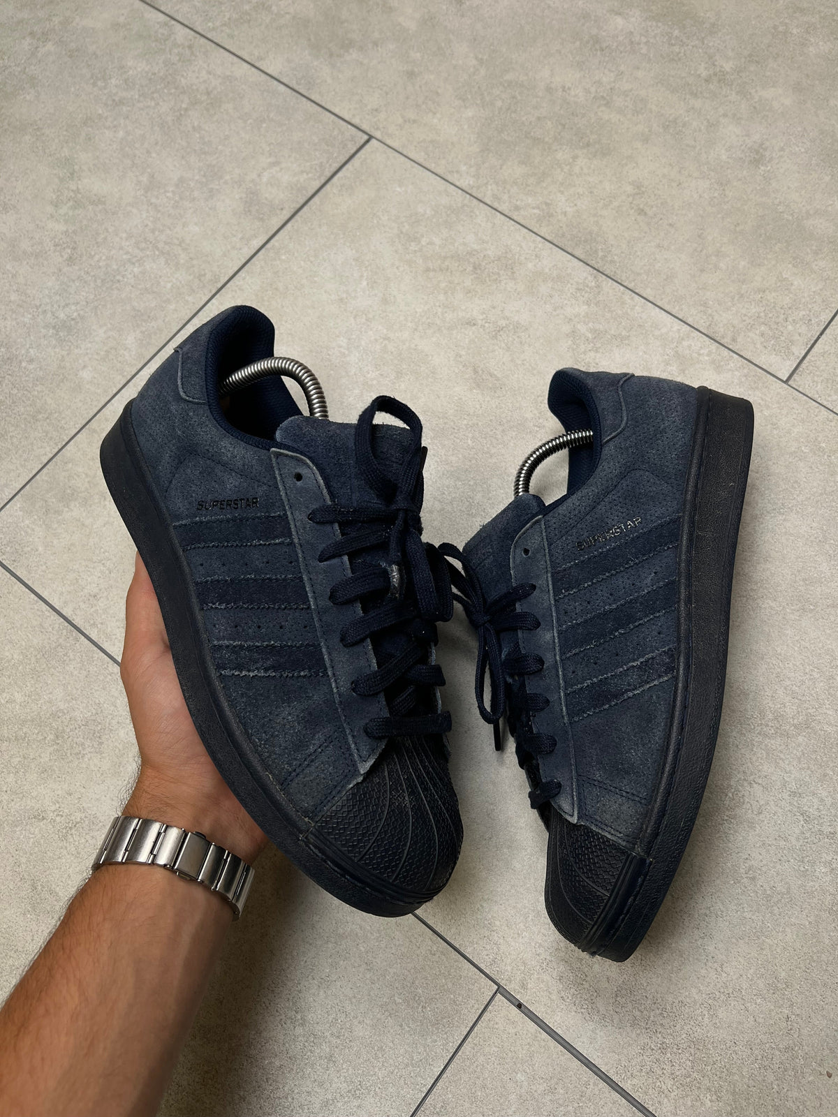 Adidas Superstar sneakers, navy, EU size 43 1/3, pre-owned 8/10 condition – Relique