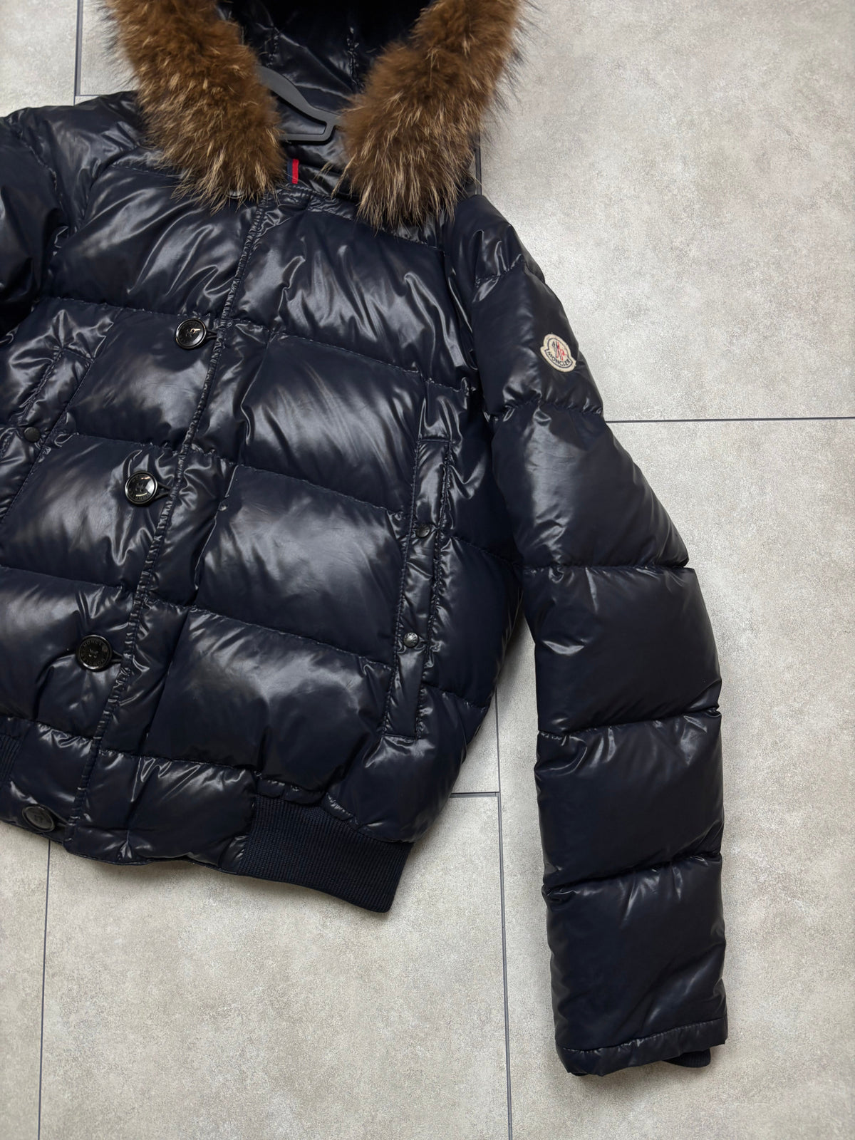 Moncler fur puffer jacket, size L, pre-owned (small hole on front, shown in photos) – Relique